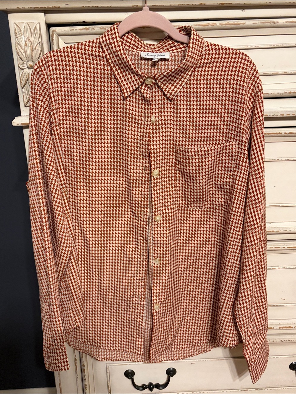 emory park Rust and White Houndstooth Button-Down Shirt